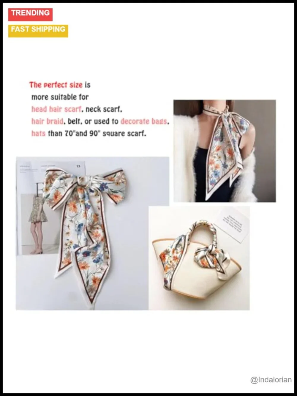 Silk Feeling Satin Hair Scarf Square Long Scarves for Women